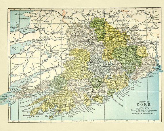 Cork Ireland Map Baronies of Cork Map Old by FabVintagePosters Vintage ...