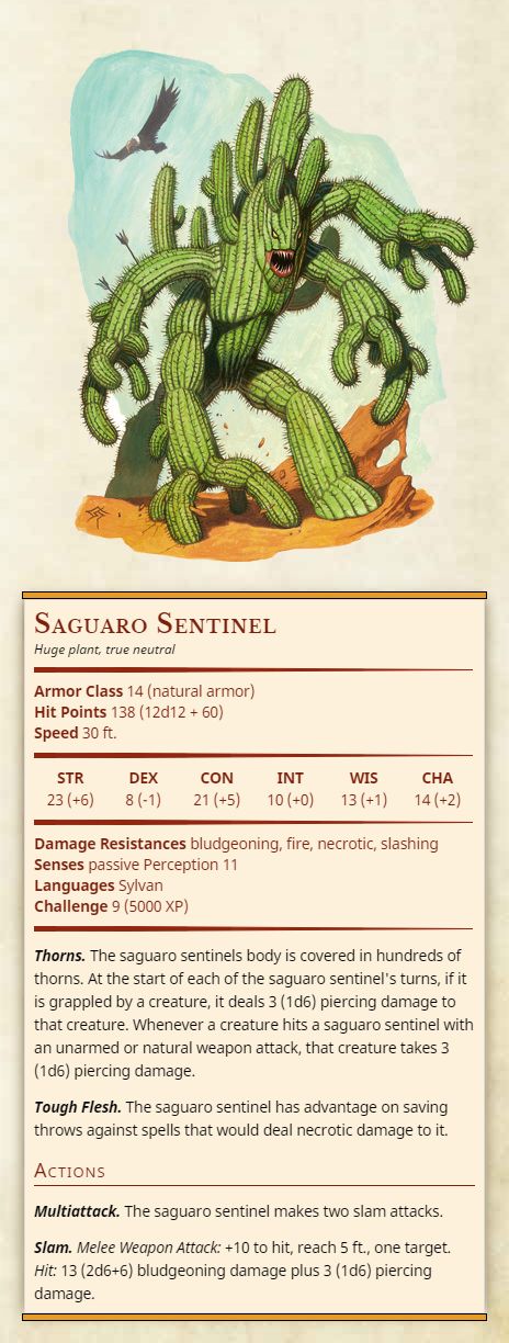 Saguaro Sentinel Huge plant, true neutral Armor Class 14 (natural armor ...