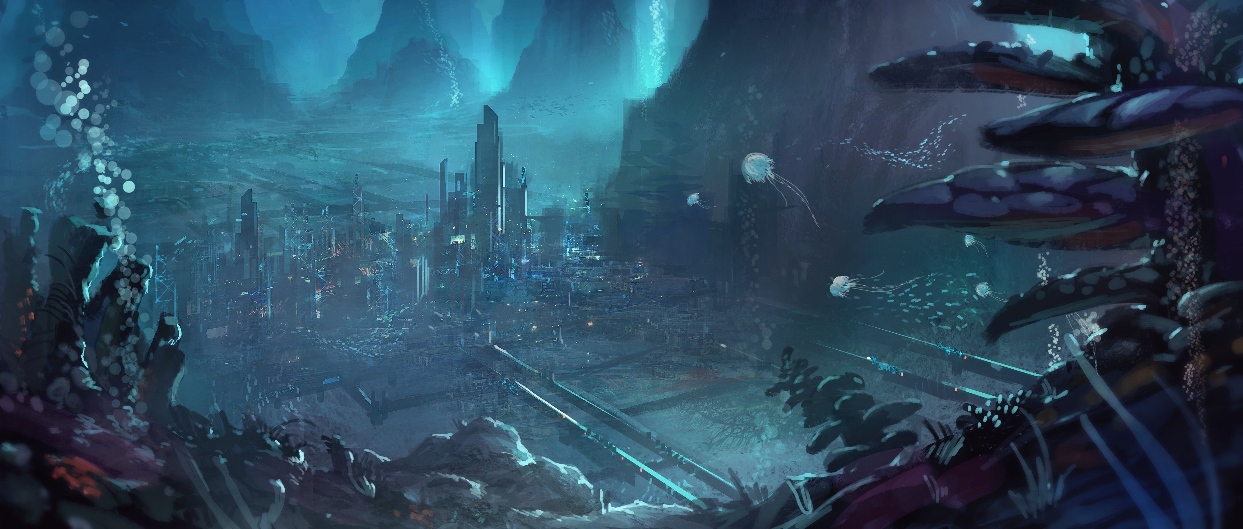 Backgrounds For Alien City | Underwater city, Beneath the sea, Fantasy ...