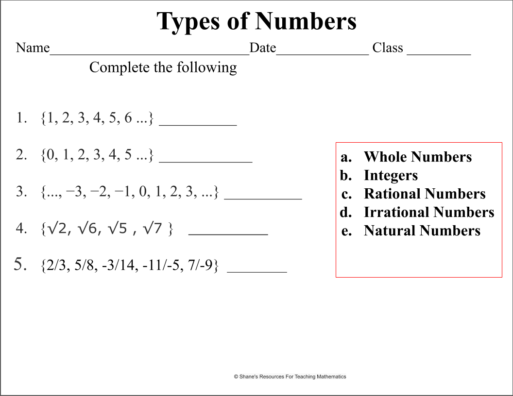 Types of Numbers | Teaching mathematics, Rational numbers, Teaching