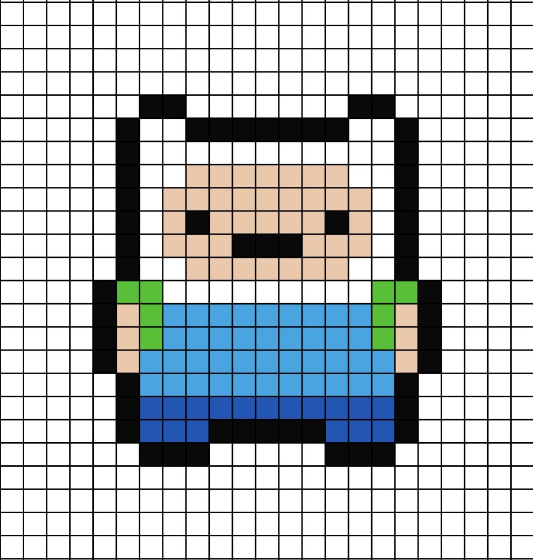 A pixel art template of Finn the human from Adventure Time. Diy Perler ...