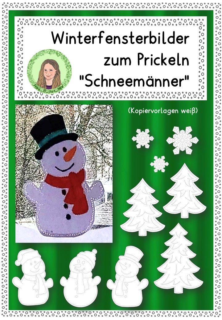 Winter-Fensterbilder Schneemänner zum Prickeln Fensterschmuck – Unterrichtsmaterial im Fach Kunst