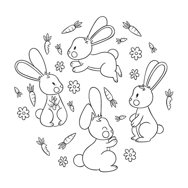 Hand drawn bunny outline illustration | Free Vector #Freepik # ...