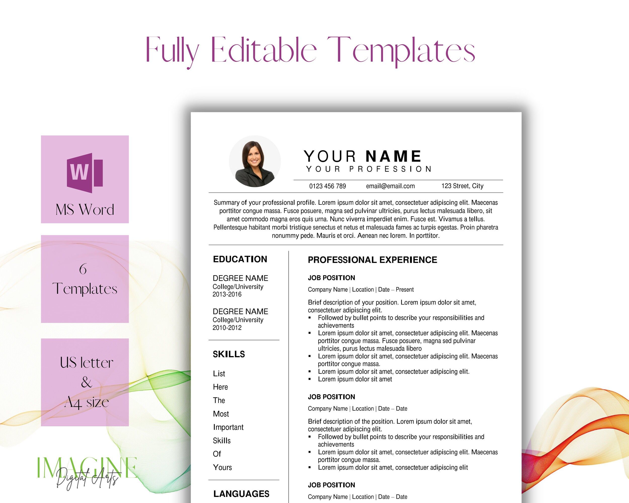 Professional Resume Template for Word | editable CV/ Resume + Cover ...