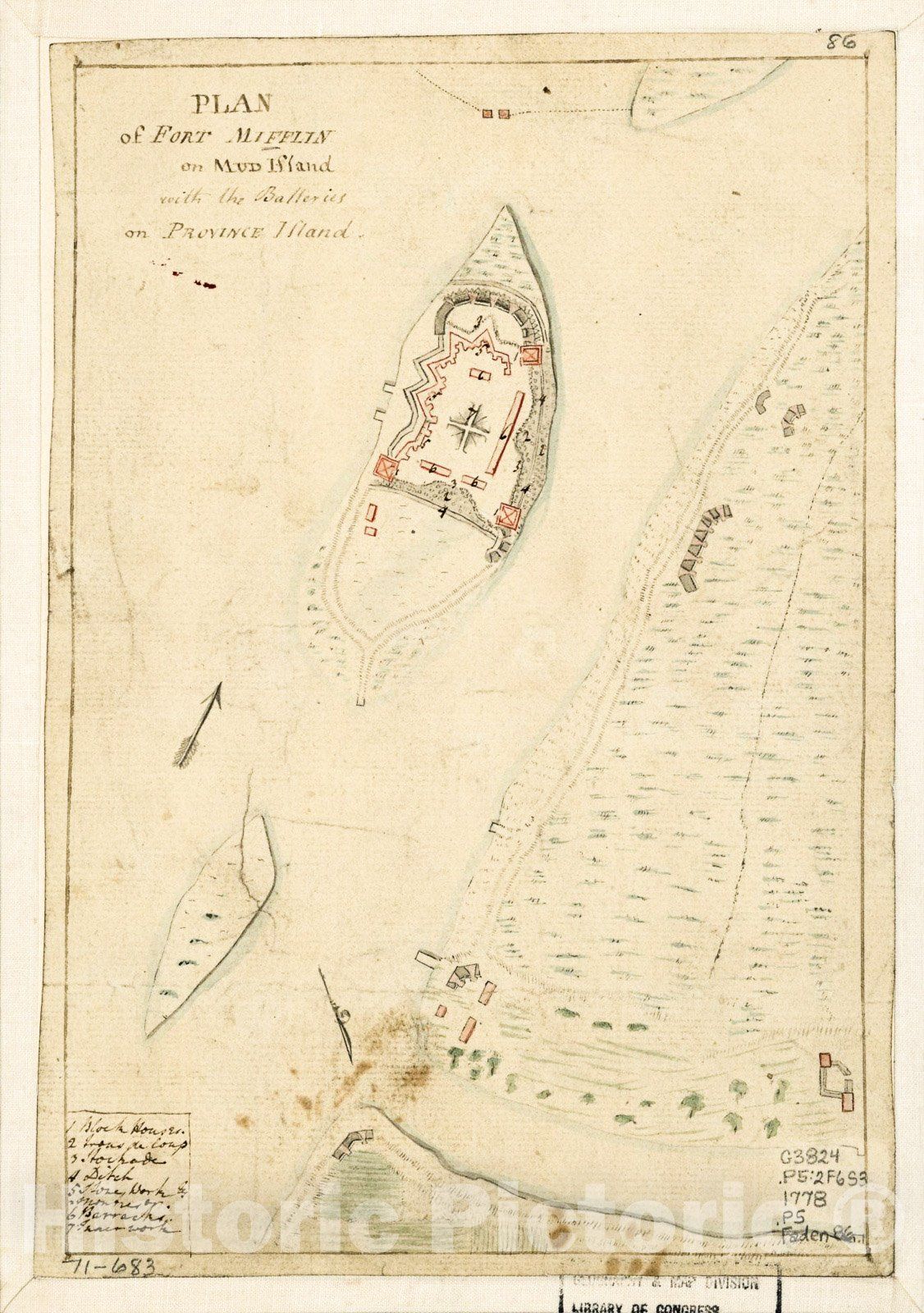 Historic 1778 Map - Plan of Fort Mifflin on Mud Island, with The ...