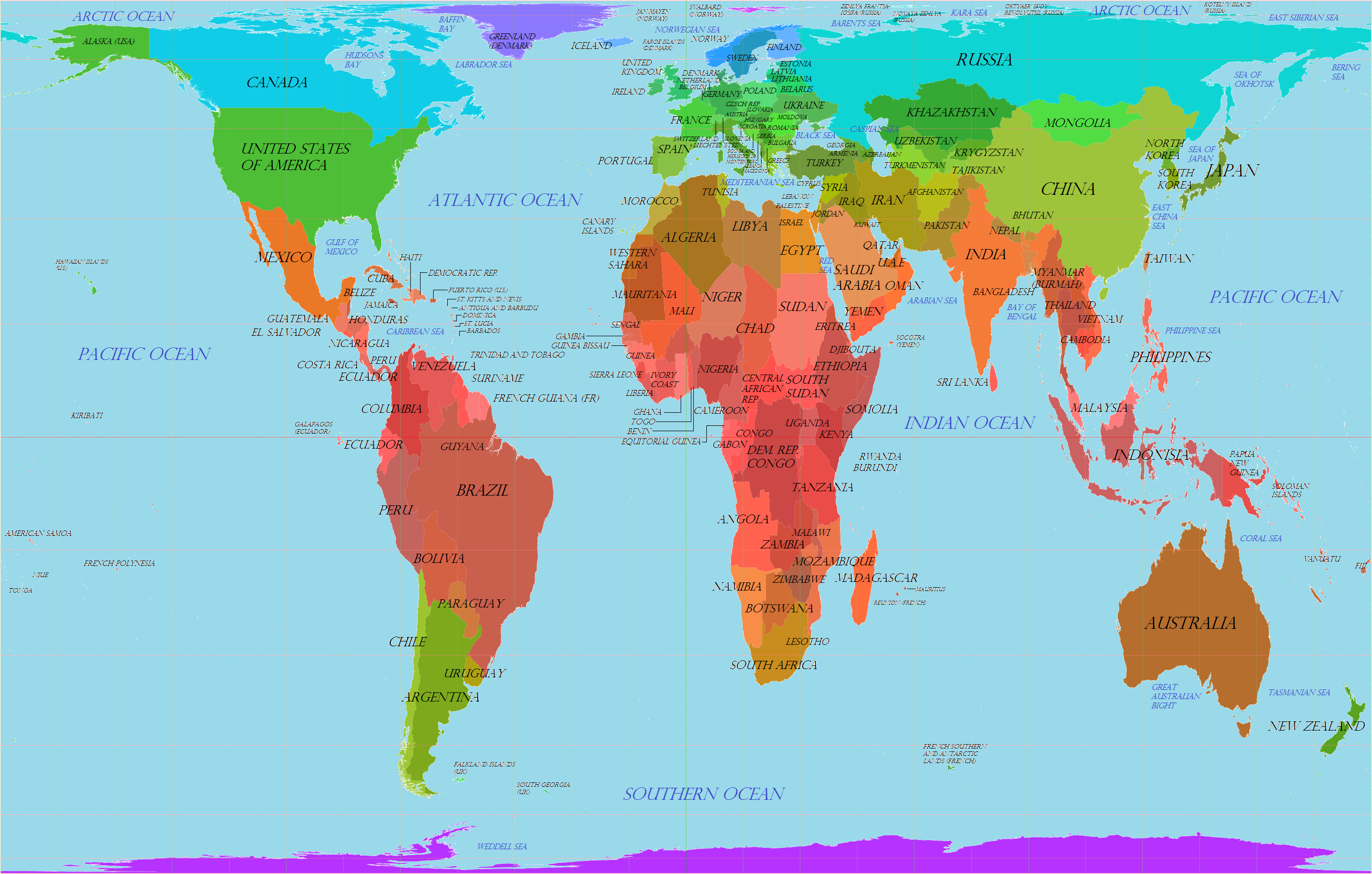 Printable Labeled World Map