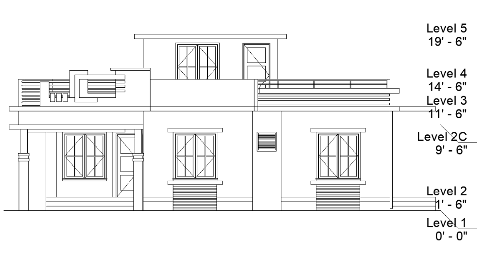 Front elevation of the house plan is given in this 2D Autocad drawing ...