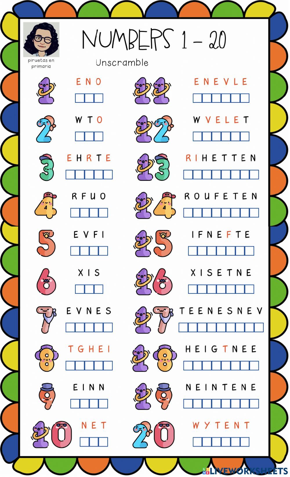 Numbers 1-20 writing (2) interactive worksheet | Teach english to kids ...