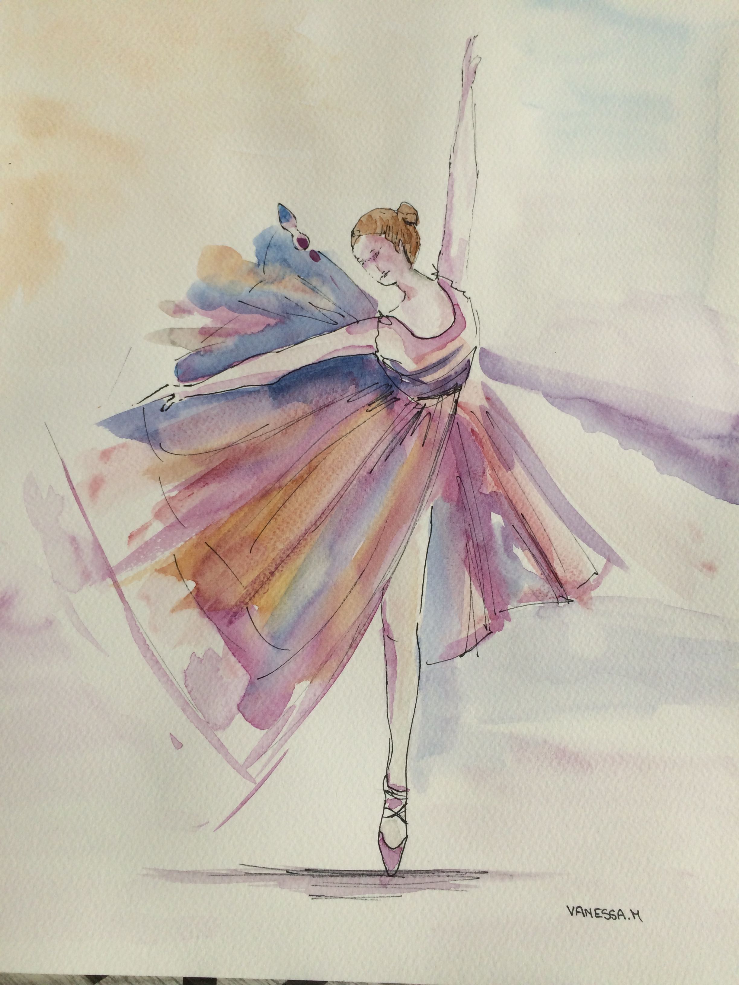 la danseuse etoile a l aquarelle format 31 41cm mon site www vaness art com par vanessa m danseur peinture coloriage police