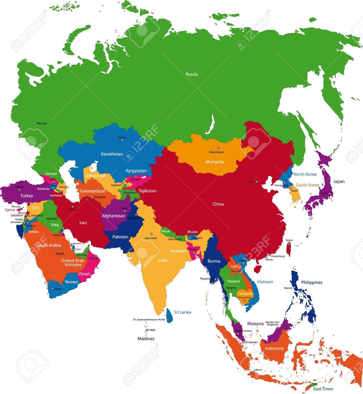 Asien - Länder | Asia map, Country maps, East asia map