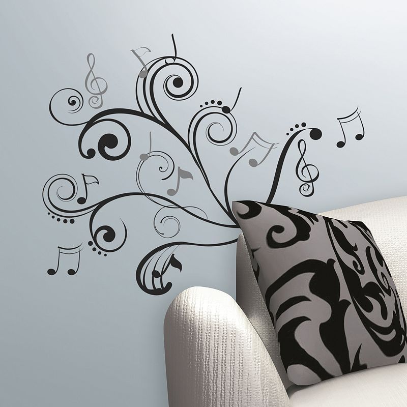 Music Note Scroll Peel and Stick Wall Stickers, Black Dorm Room Items ...