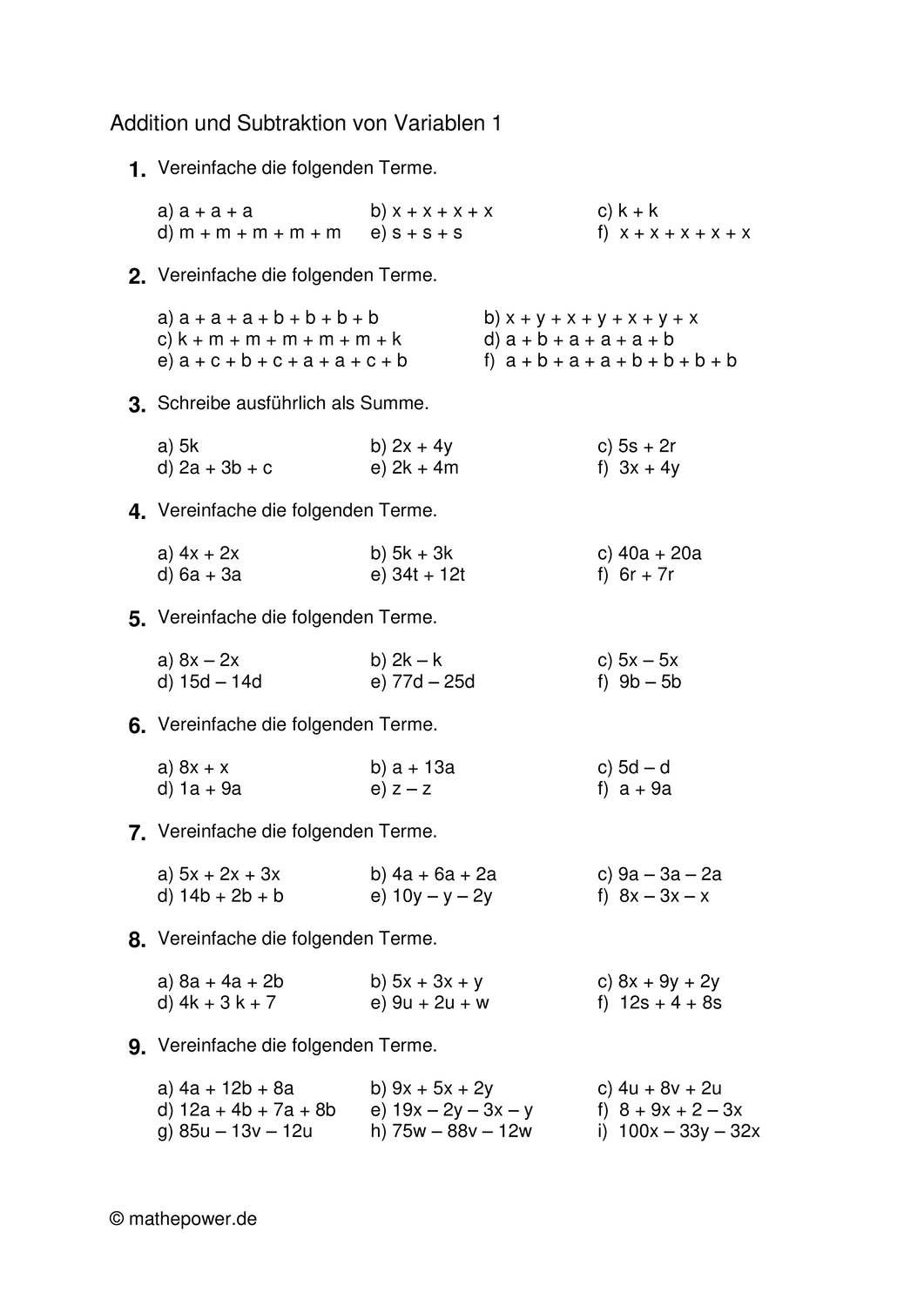 Terme Addieren Terme Klasse 5 Arbeitsblätter Pdf Nathan Hernandes