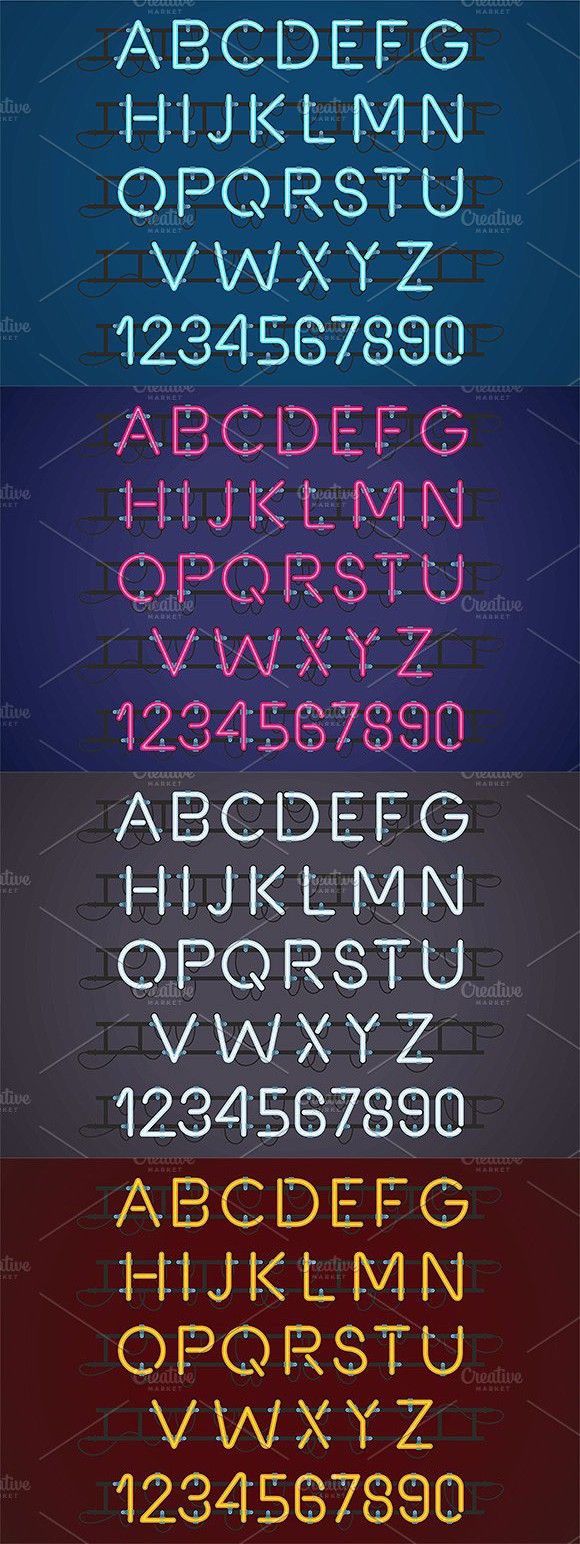 Neon Light Alphabet Vector Font. Script Fonts Modern Track Lighting ...