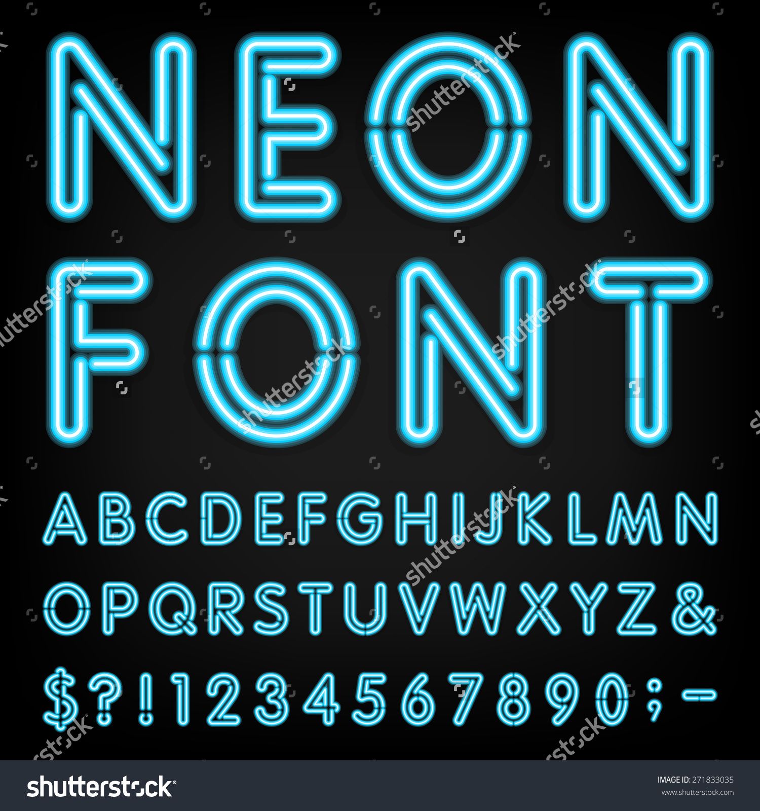 Neon Light Alphabet Vector Font. Type Letters, Numbers And Punctuation ...