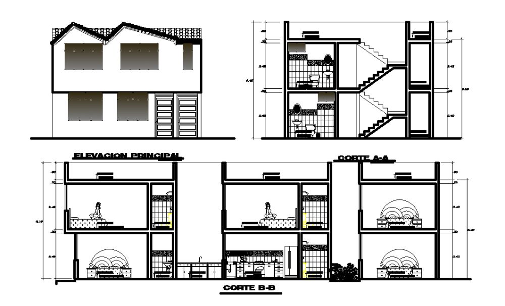 Two level house plan elevation is given in this 2D Autocad DWG drawing ...