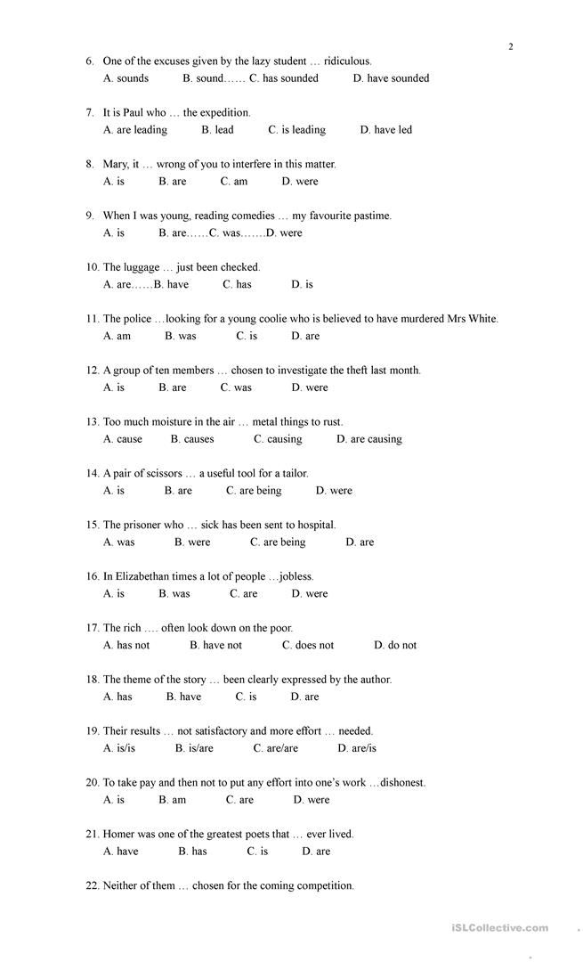 Subject-verb agreement worksheet - Free ESL printable worksheets made ...