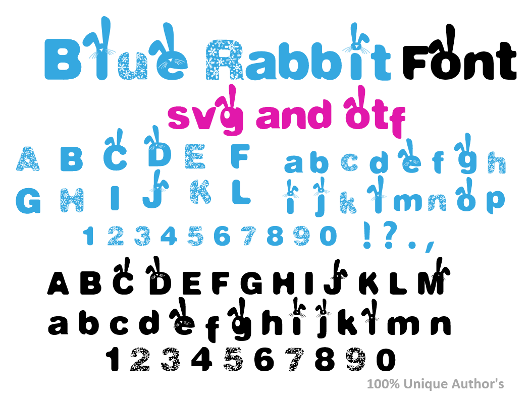 Blue Rabbit font SVG OTF, Rabbit svg letters Printable Rabbit ...