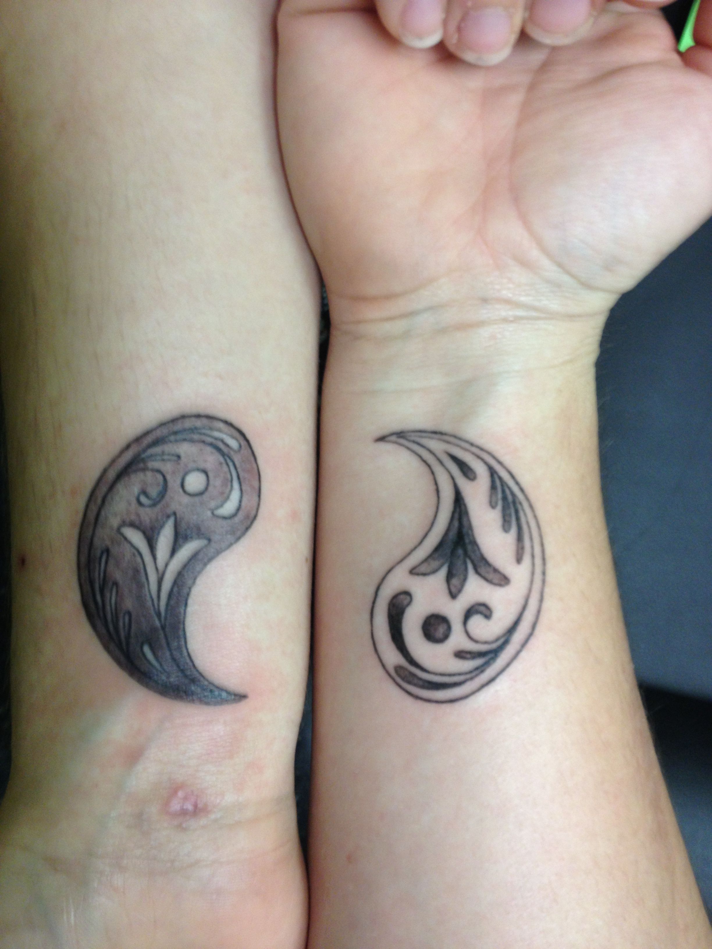 Yin yang tattoo on wrist. My twin sister has one half and I have the ...