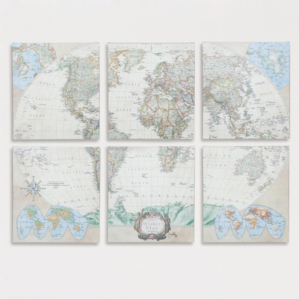 World Map Canvas Wall Art 6 Piece | World map canvas, World map, Map ...