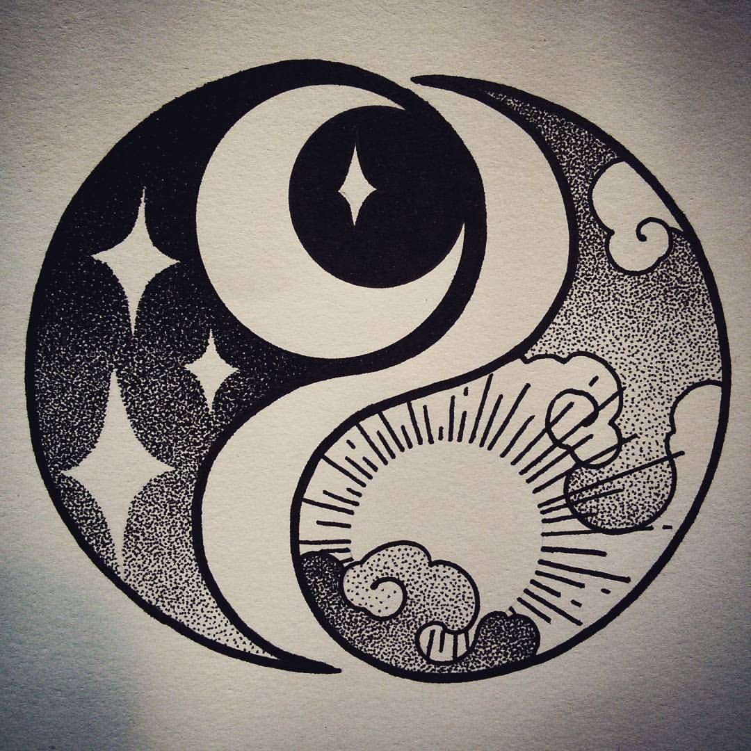 Dotwork Yin & Yang. Dark&Light. Moon&Sun. Night&Day Space Drawings ...