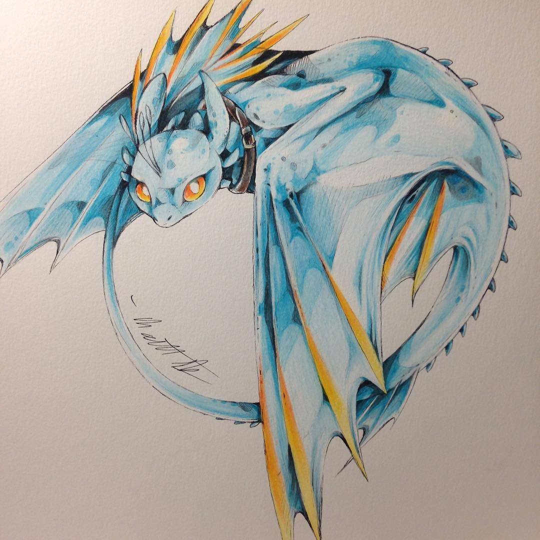 a drawing of a blue dragon with orange eyes and tail, on a white background