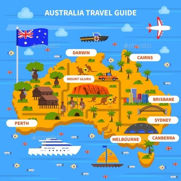 australia travel map with all the main attractions