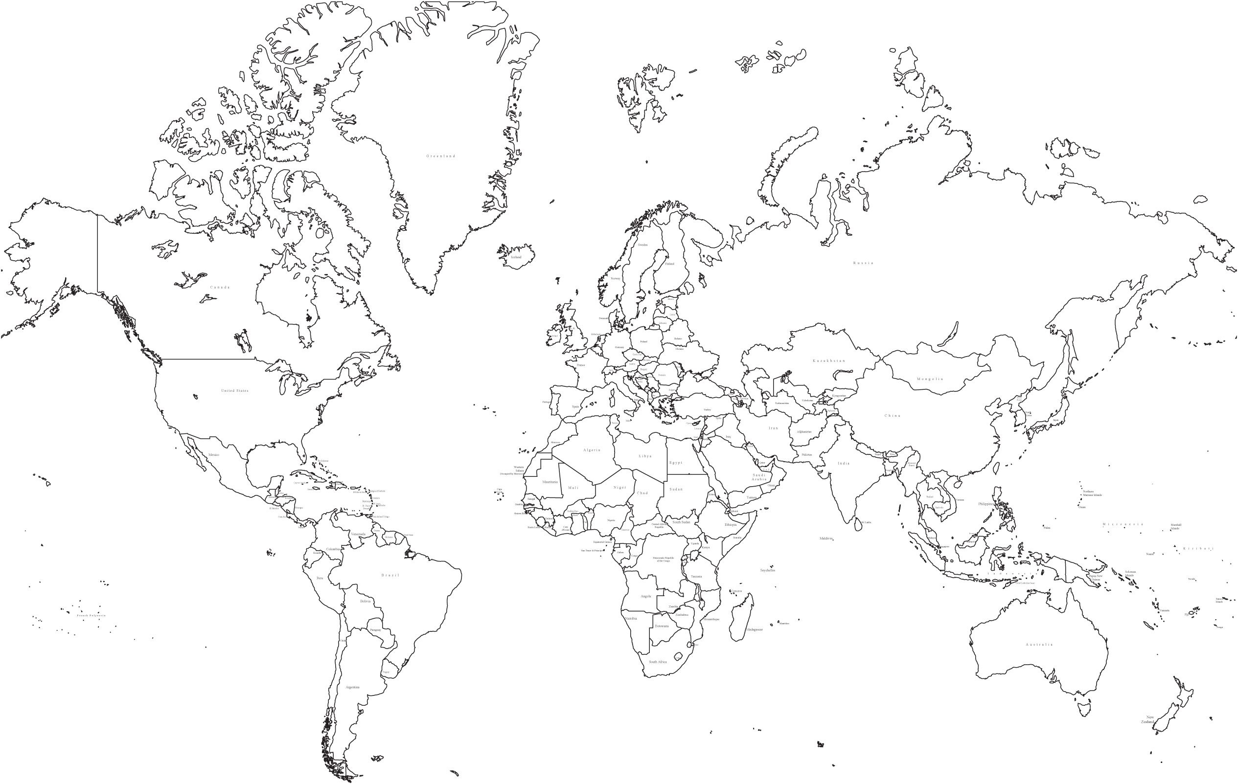 Mapa Mundial Blanco Y Negro