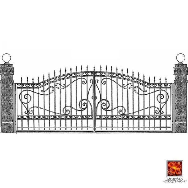 a drawing of a wrought iron gate with decorative designs on the top and ...