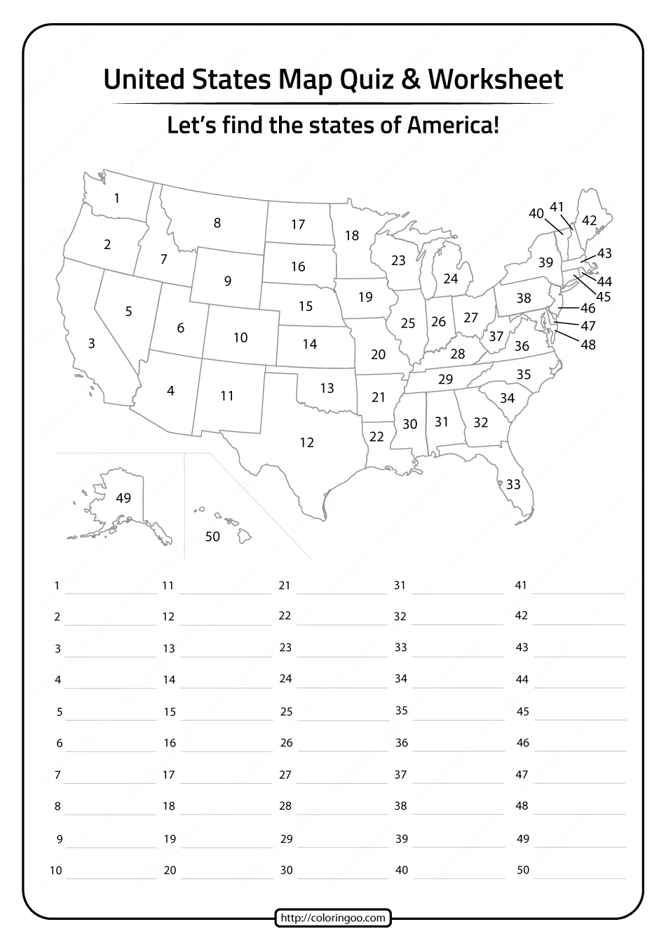 Learning The States Worksheet