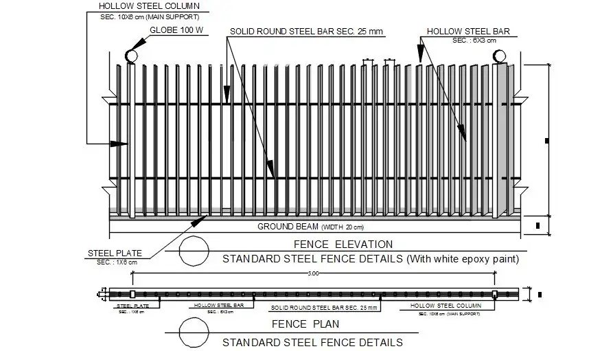 Standard steel fence detail presented in this AutoCAD drawing file ...