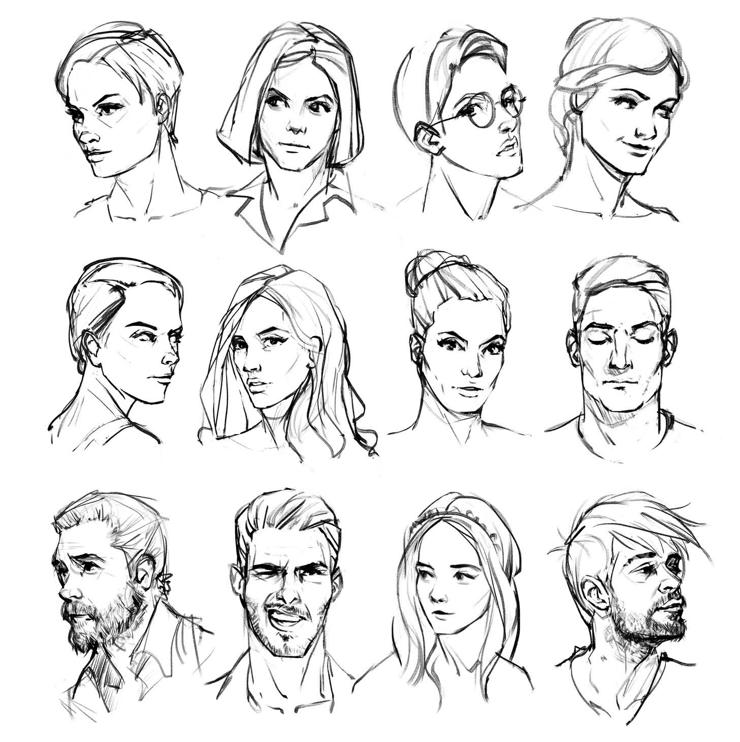 a bunch of sketches of people with different facial expressions