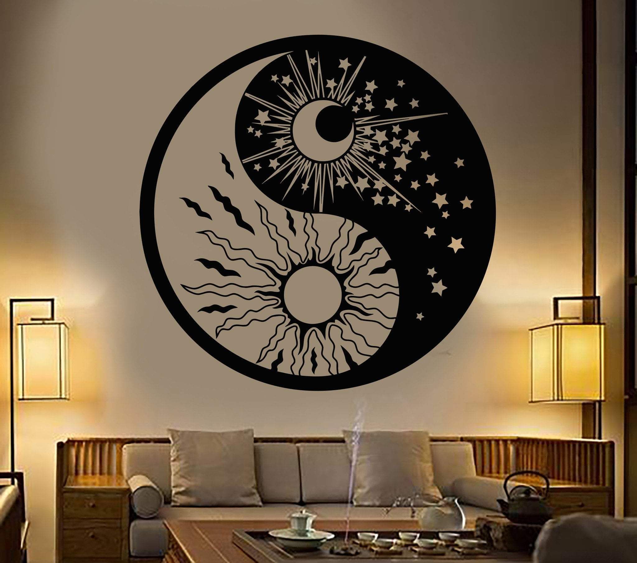 Vinyl Wall Decal Yin Yang Symbol Sun Moon Buddhism Stars Day Night ...