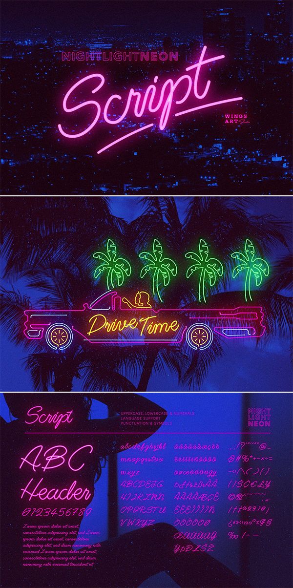 Retro Neon Font - Script Style Neon Typography, Neon Logo, Aesthetic ...