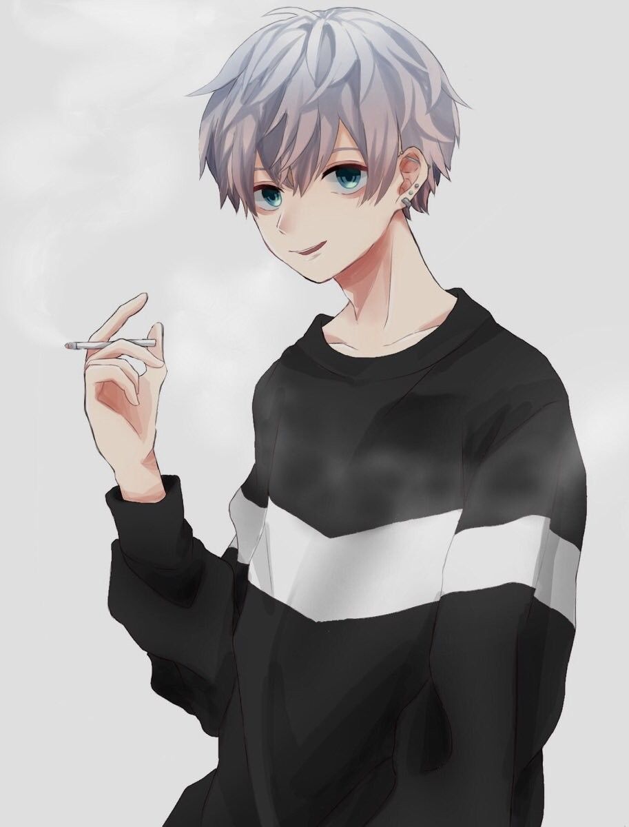 #Whitehair #animeboy #cigarette #smoking Anime Guys Shirtless, Hot ...