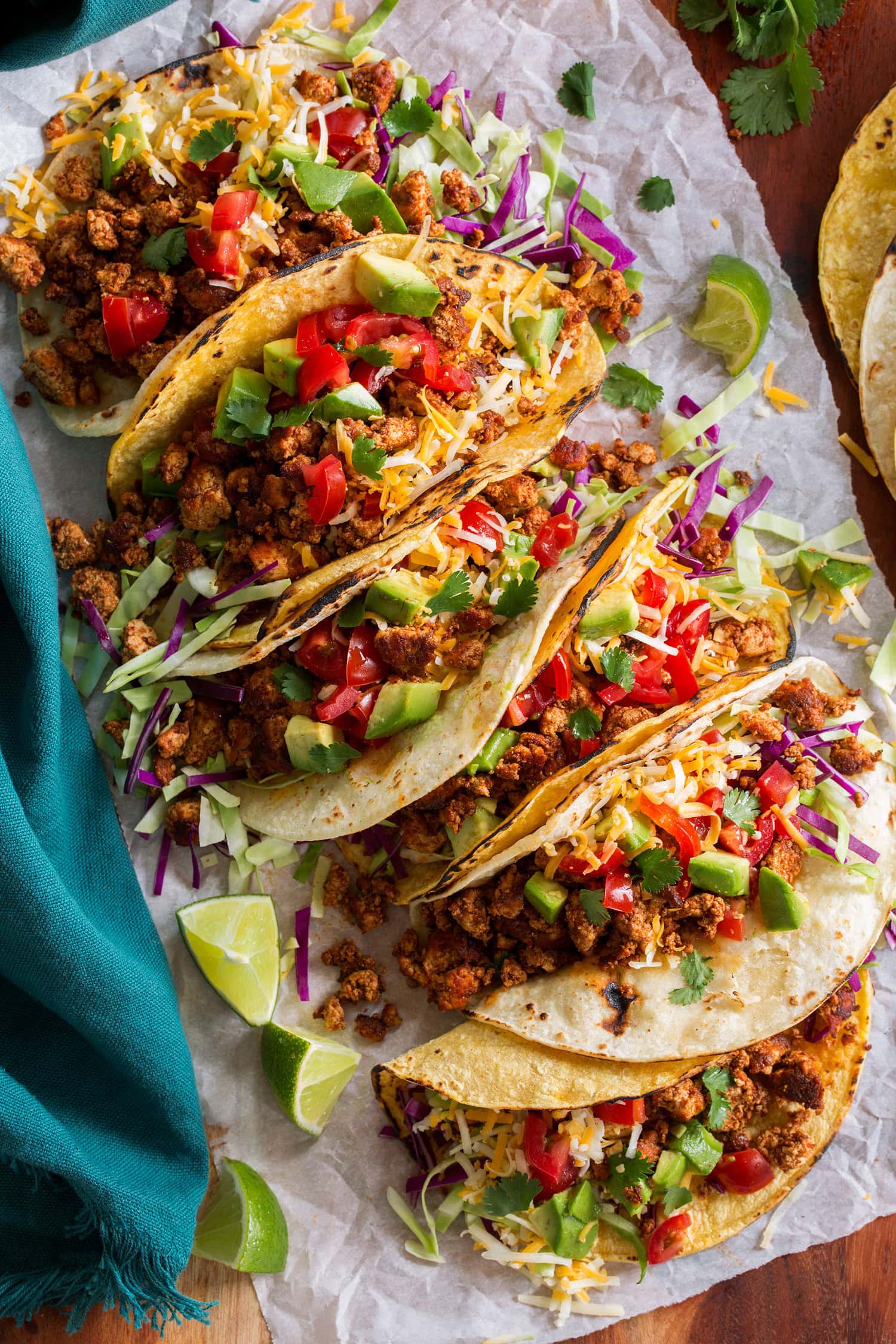 Close up photo of tofu tacos.