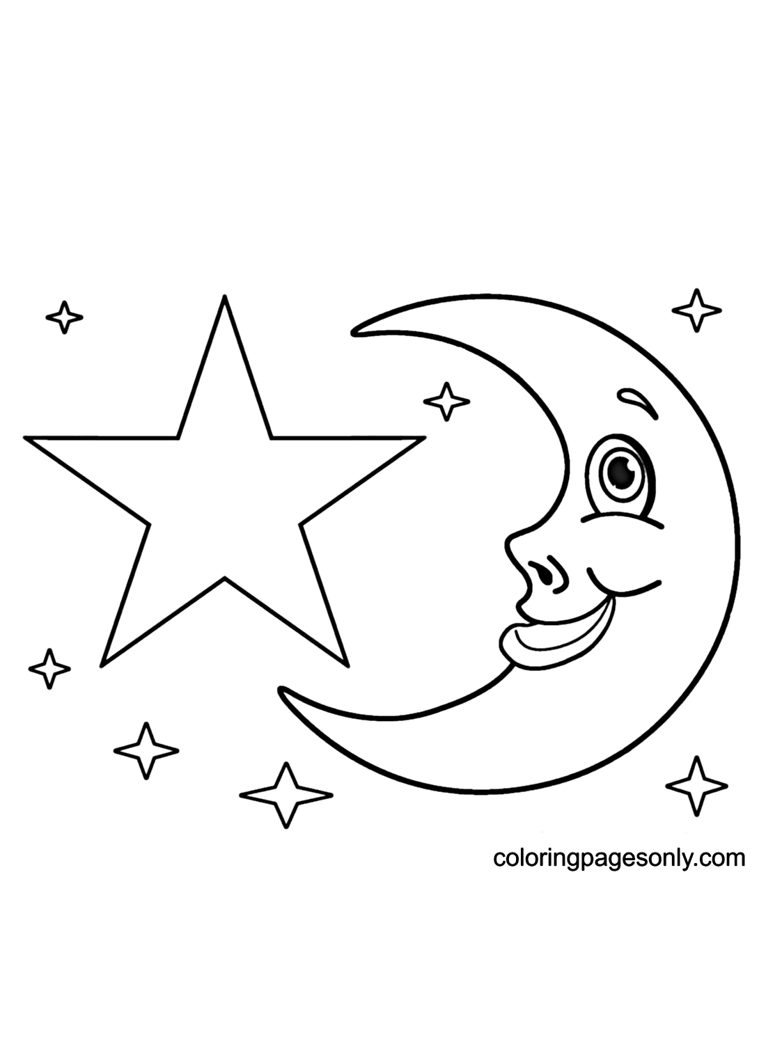 Stars and Moon Coloring Page - Free Printable Coloring Pages