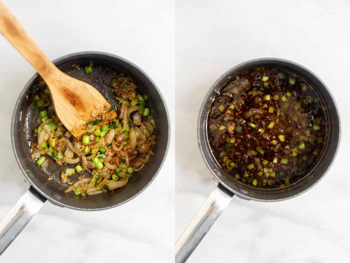 sauteing the garlic for the sauce