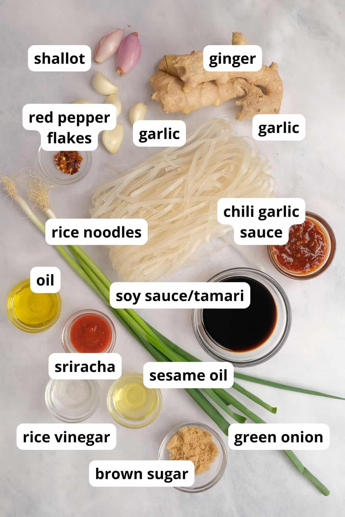 ingredients in bowls with labels