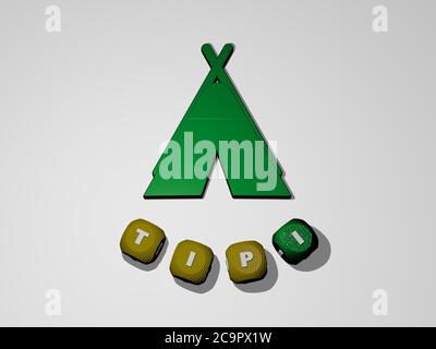 3D illustration of TIPI graphics and text around the icon made by metallic dice letters for the related meanings of the concept and presentations Stock Photo