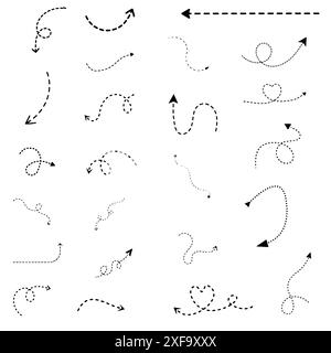 Set of black dotted arrows. Thin pointer vector illustration. Stock Vector