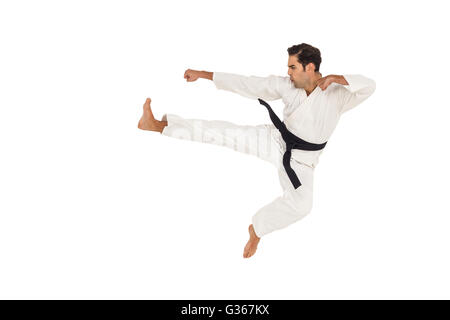 Fighter performing karate stance Stock Photo