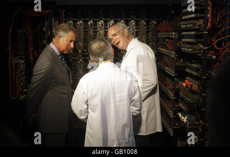 The Prince of Wales is shown a rebuild of the 'Colossus' computer during a visit to the Bletchley Park National Codes Centre in Bletchley, Buckinghamshire. Stock Photo