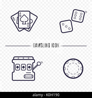 Gambling simple line icon. Card, dice, casino chip, slot mashine thin linear signs. Outline casino game simple concept for websites, infographic, mobi Stock Photo