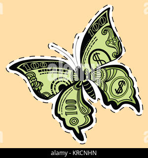 Butterfly dollar bill label sticker Stock Photo