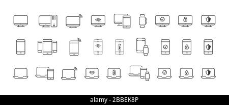 Satz linearer Symbole für Ihren Computer und Ihr Mobilgerät. Ein leeres Polygon, das auf weißem Hintergrund isoliert ist. Einfache Abbildung mit flachem Material. Stock Vektor