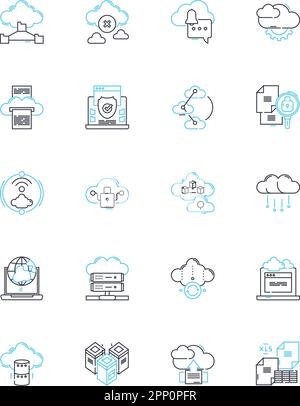 Lineare Symbole für Online-Sicherheit festgelegt. Verschlüsselung, Firewall, Passwörter, Datenschutz, Malware, Cybersicherheit, Antiviren-Liniensymbole und Konzeptschilder Stock Vektor