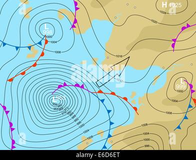 Bearbeitbares Vektor-Illustration einer generischen Wetterkarte zeigt eine Sturm-depression Stock Vektor