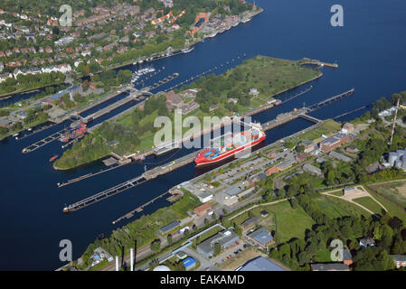 Schleusen Kiel-Holtenau, nördlichen Ende des Nord-Ostsee-Kanals, Nord-Ostsee-Kanal, Luftaufnahme, Kiel, Schleswig-Holstein, Deutschland Stockfoto