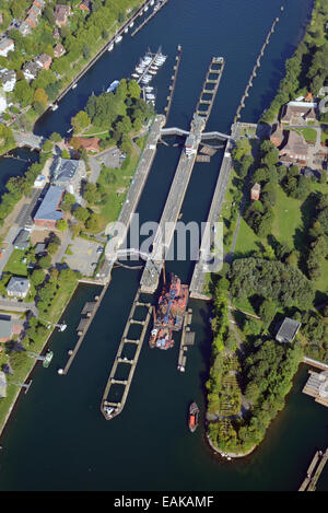 Schleusen Kiel-Holtenau, nördlichen Ende des Nord-Ostsee-Kanals, Nord-Ostsee-Kanal, Luftaufnahme, Kiel, Schleswig-Holstein, Deutschland Stockfoto