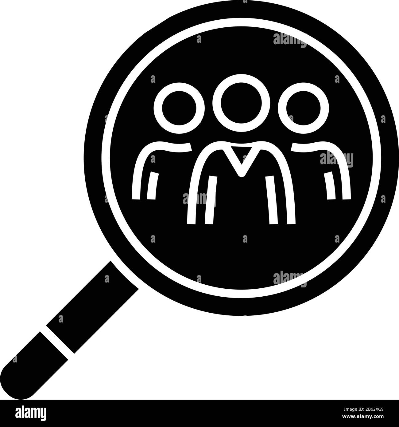 Team members search black icon, concept illustration, vector flat symbol, glyph sign. Stock Vector